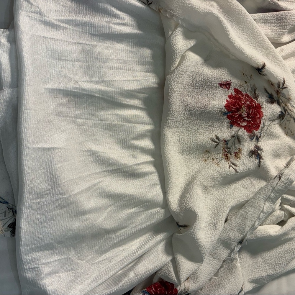 Romwe Cottagecore Off Shoulder Floral Dress Peasant Boho Mini Ivory M - Picture 10 of 11